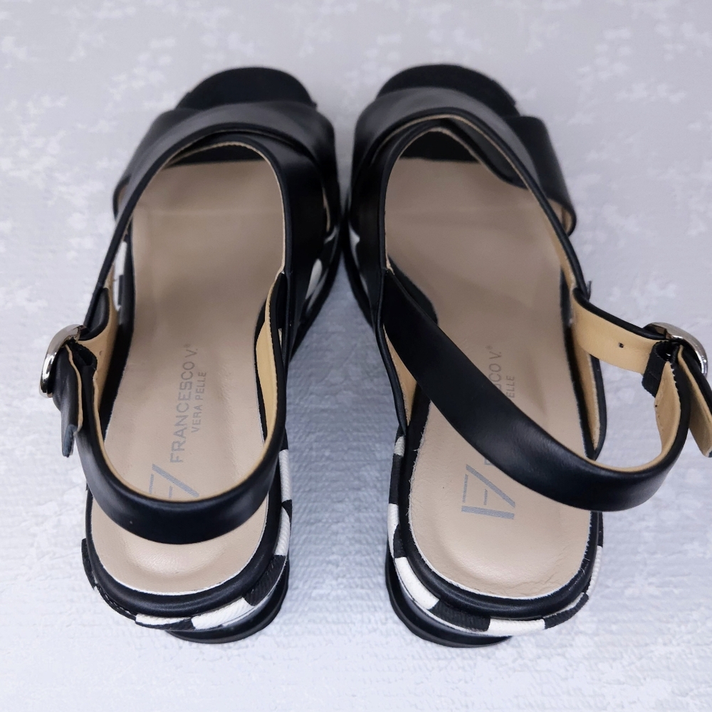 Black Check-Pattern Wedge Sandals *FIT SMALL* - Picture 9 of 12